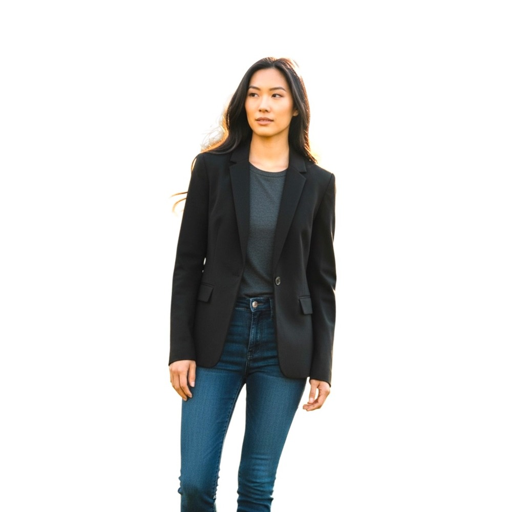 Calvin Klein Black Stretch Blazer Jacket Womens Size 10 Career Professional